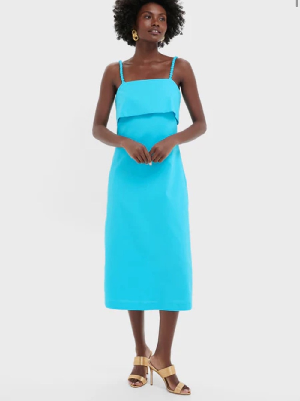 Hill House Braided-Strap Square-Neck Midi Dress in Turquoise